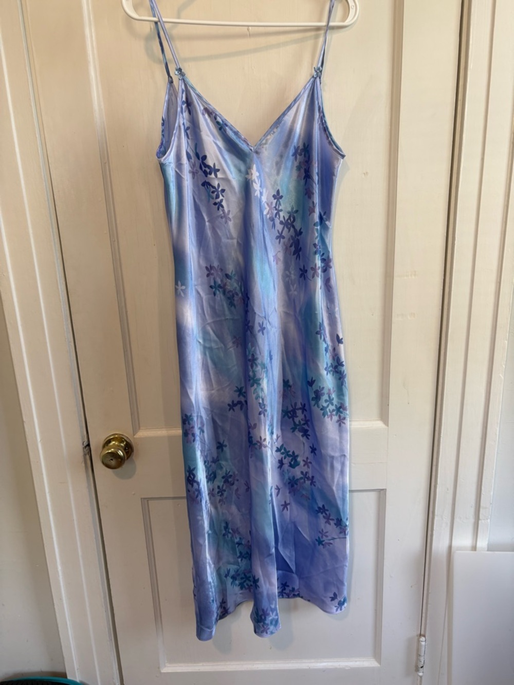 Light Blue Floral Satin Slip - Women's Chemise